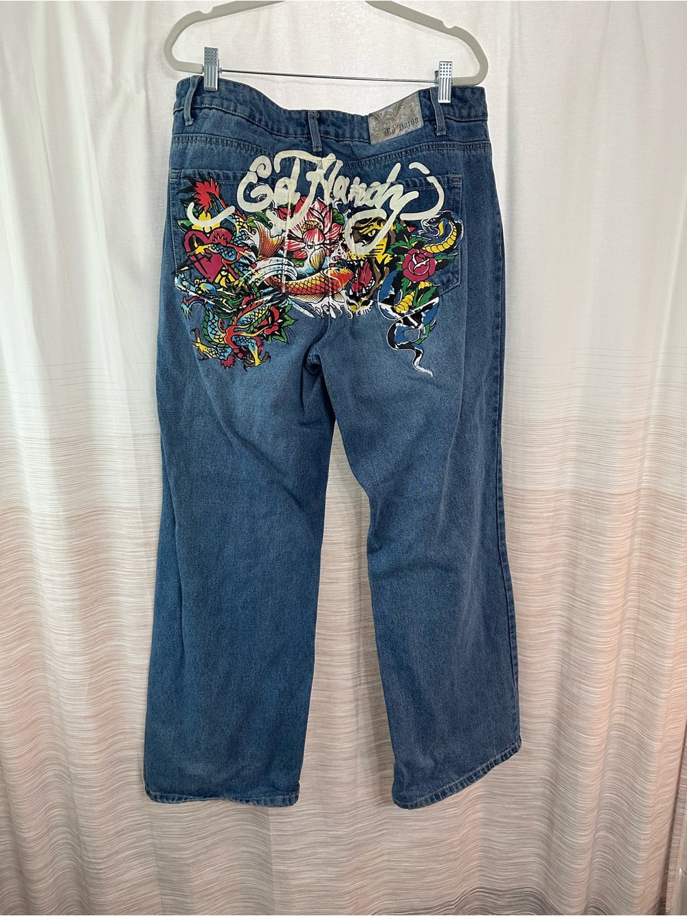 Ed Hardy Baggy Jeans With Dragon and Koi Fish Size 32